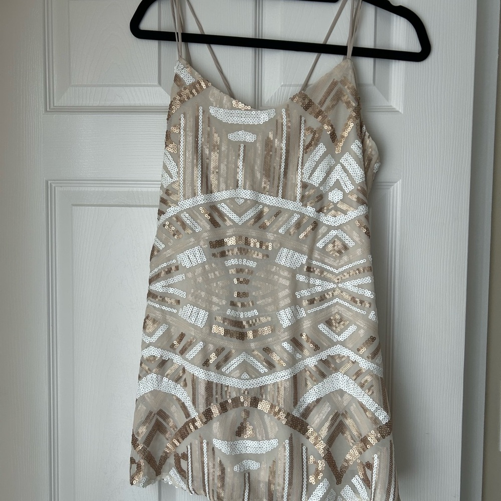 Elegant Sequin Prom Dress in Gold and White